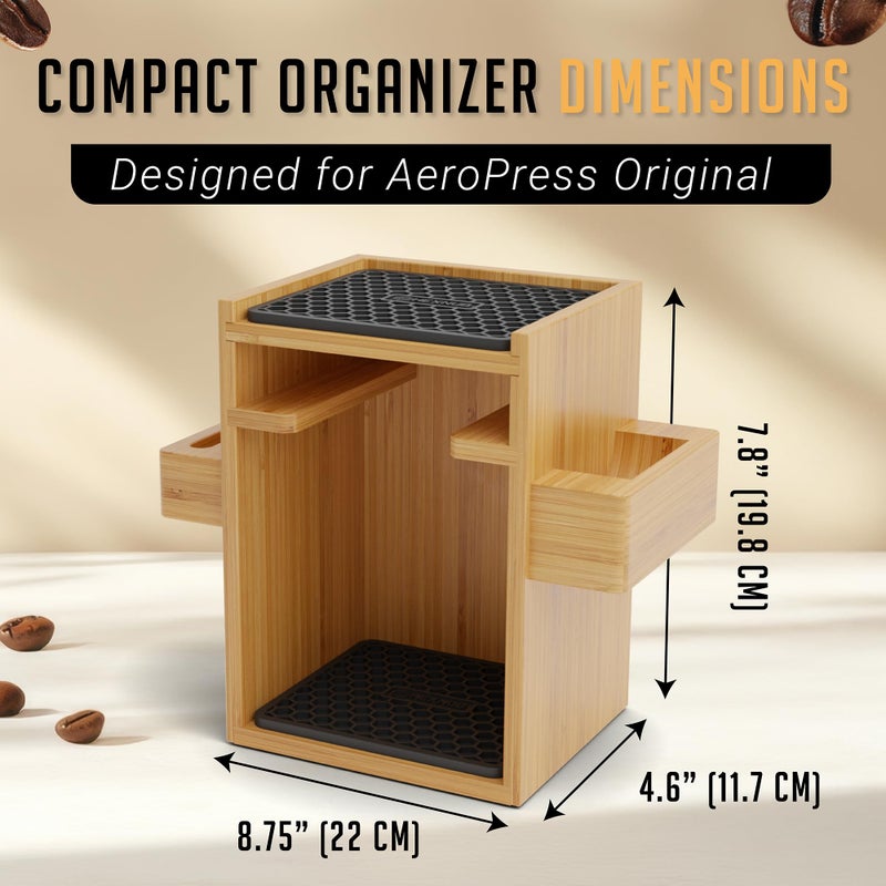 HEXNUB â€“ Compact AeroPress Organizer Stand, Bamboo Coffee Caddy for AeroPress Coffee Maker, Accessories, Filters, Cups, Includes Mats - Black - Image 3